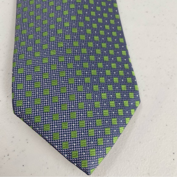 Paul Fredrick Italian Silk Made in USA Vintage Purple Green Geometric Tie - Picture 2 of 9